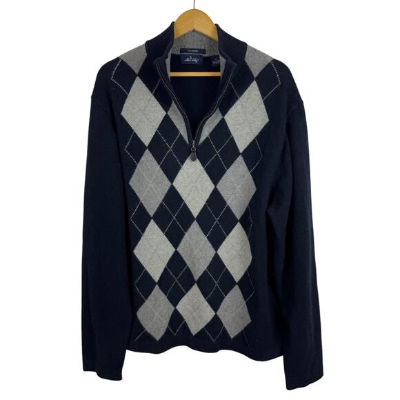 Allen Solly Mens 100% Cashmere Argyle Pullover‎ Sweater Sz XL 1/4 Zip Academia - Picture 1 of 9